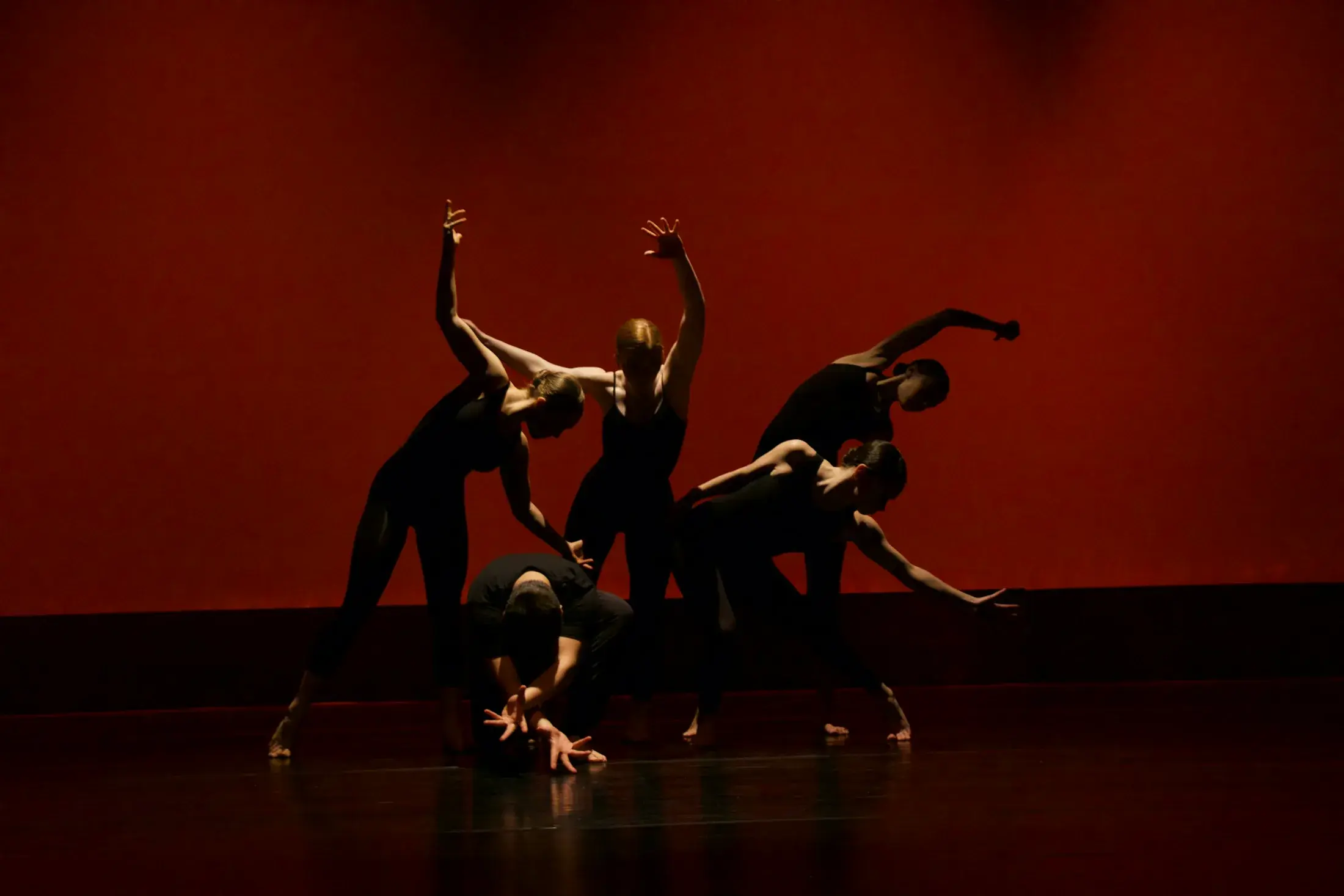 Dancers arranged on stage during a rehearsal